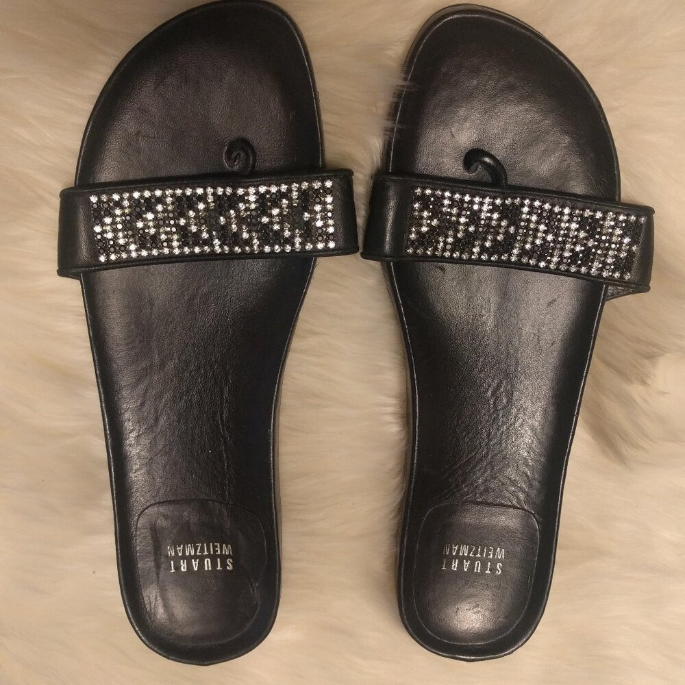 Stuart Weitzman Black Fat Jewelled Sandals